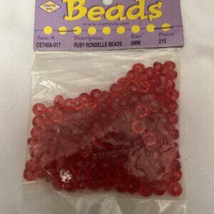 Beads ruby rondelle beads 6MM crafts ETC! new in package plastic beads 215 ct.